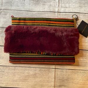 *NWT* Woven clutch or shoulder bag with fur trim